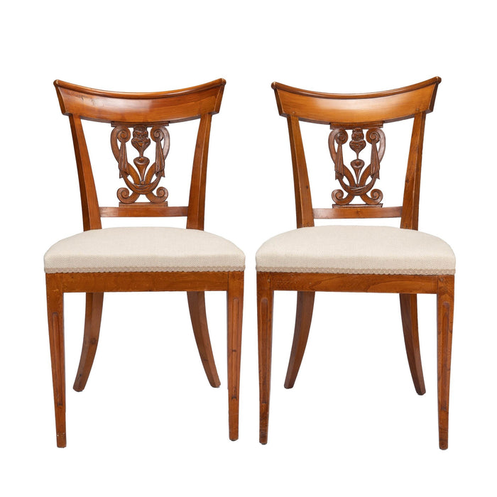 Pair of French Neoclassic upholstered seat side chairs (c. 1795-1810)