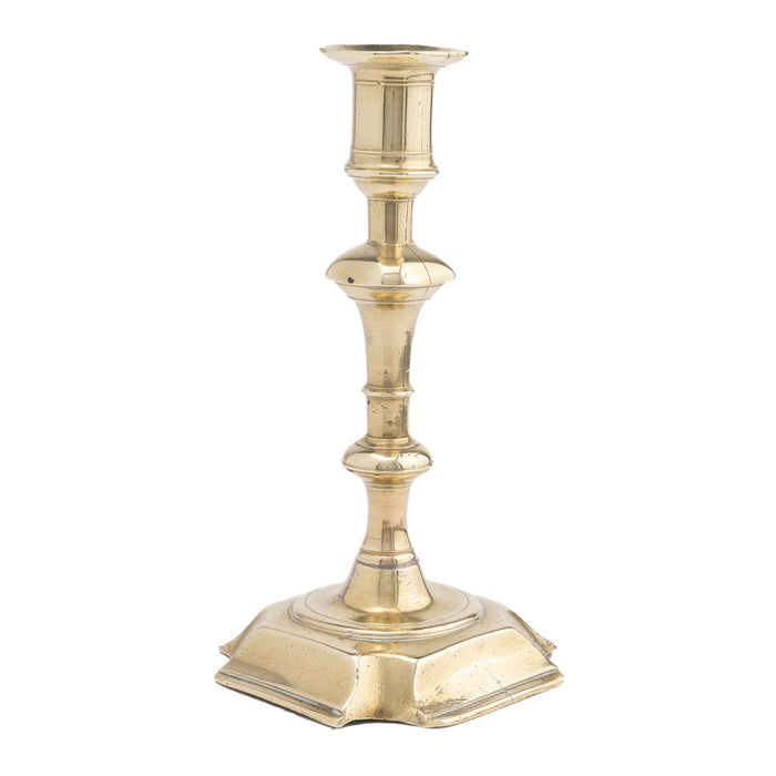 English cast brass Queen Anne candlestick (1740-50)