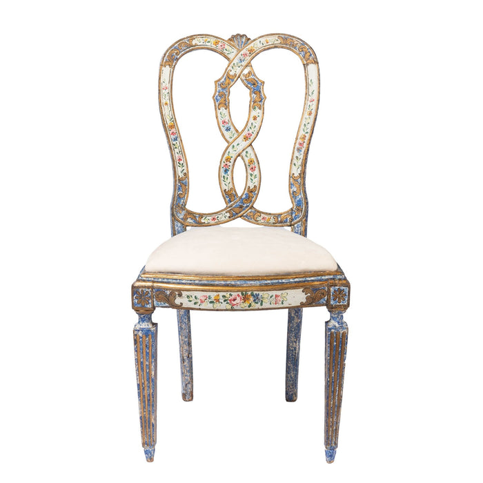 Italian Baroque "Queen Anne" slip seat side chair in original painted decoration (1700's)