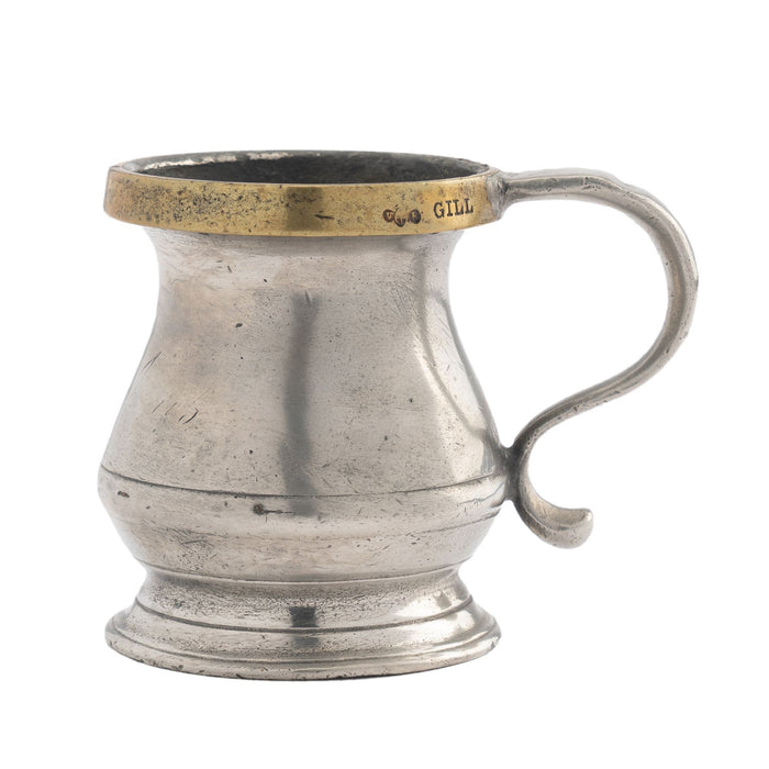 English pewter Gill measure with brass rim (1800's)