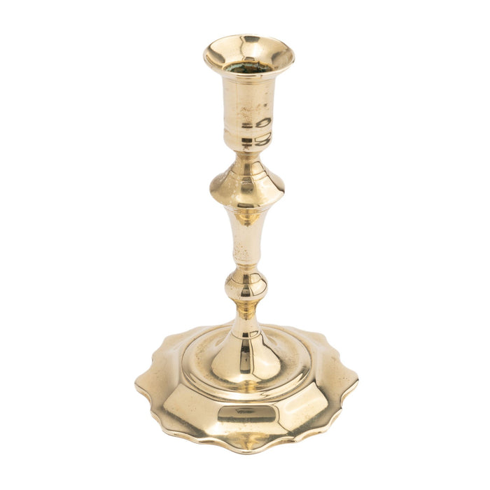 Cast brass Queen Anne scollop base candlestick (c. 1760)