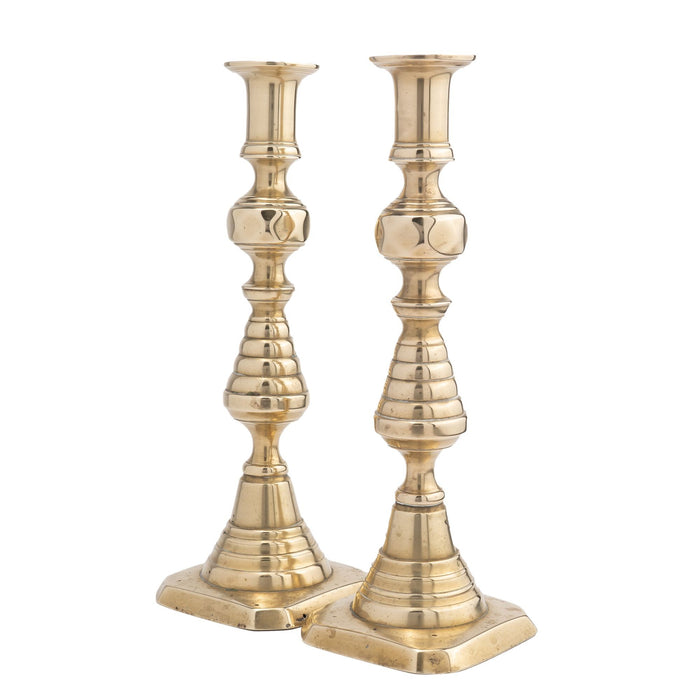Pair of English cast brass beehive candlesticks (1830)