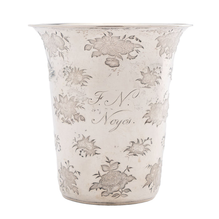 French floral die stamped silver spill vase (1870)