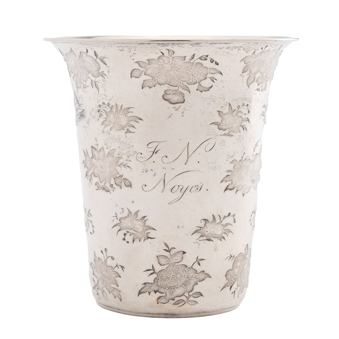 French floral die stamped silver spill vase (c. 1870)