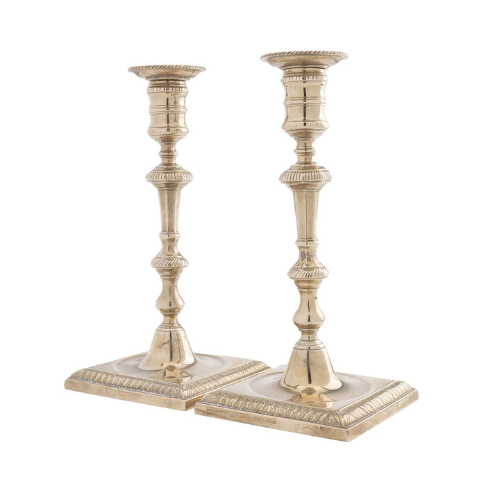 Pair of George II paktong candlesticks (1750-60)