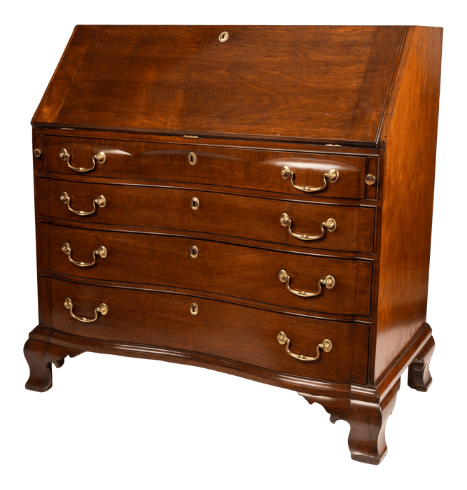 American Chippendale Swietenia Mahogany oxbow slant front desk (c. 1780-1800)