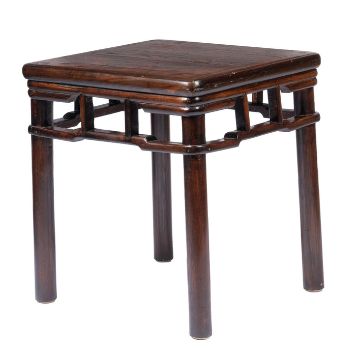 Pair of Chinese Elm stools with hump back rail (1780-1820)