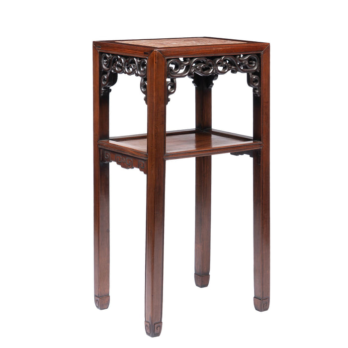 Pair of Chinese rosewood tea tables with marble tops (1850-1900)