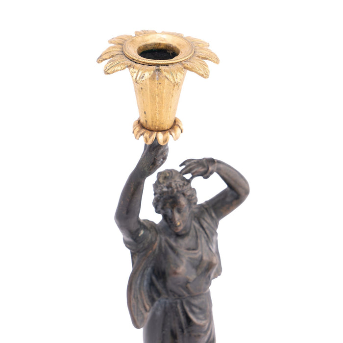 French Empire parcel gilt bronze figural candlestick (c. 1800-10)