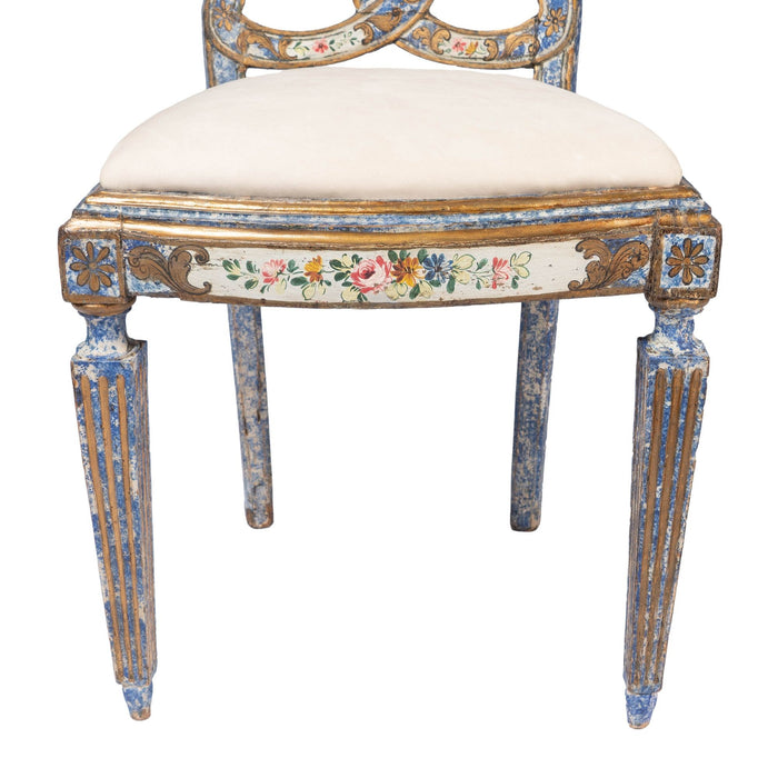 Italian Baroque "Queen Anne" slip seat side chair in original painted decoration (1700's)