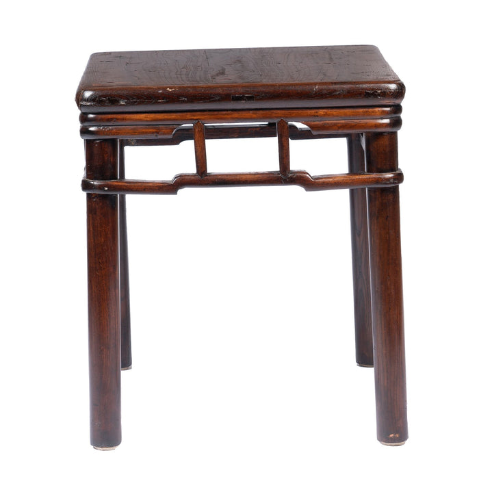 Pair of Chinese Elm stools with hump back rail (c. 1780-1820)