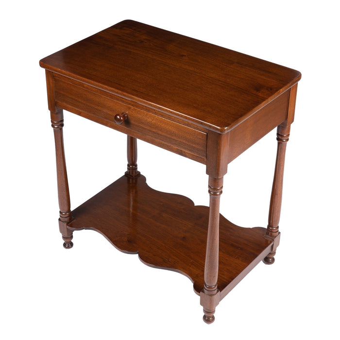 American walnut one drawer stand with stretcher shelf (1810-20)