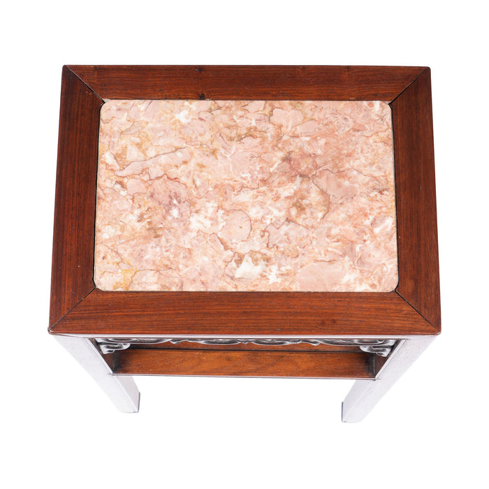 Pair of Chinese rosewood tea tables with marble tops (1850-1900)