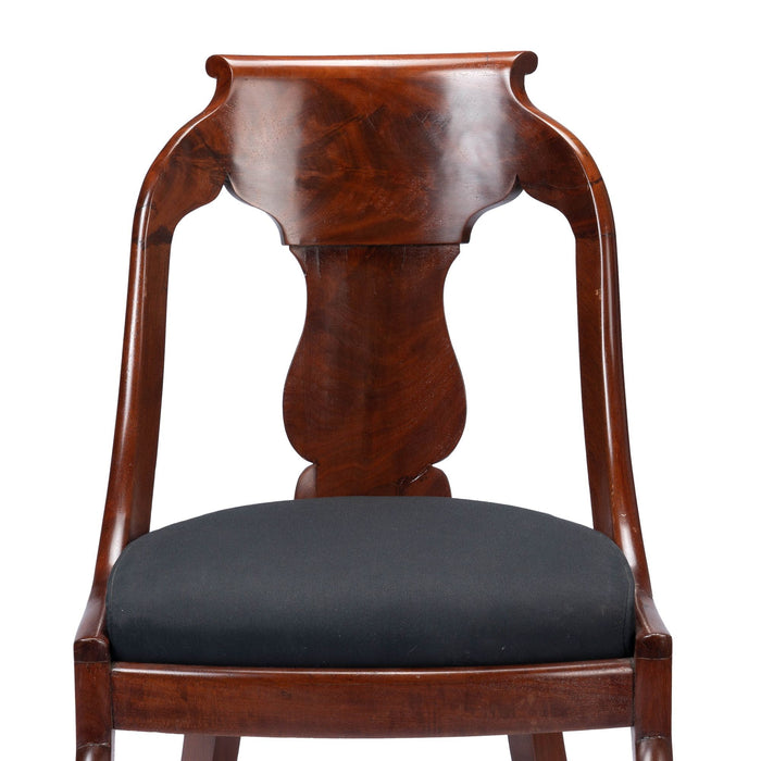 Pair of American mahogany upholstered slip seat gondola chairs (1830-35)