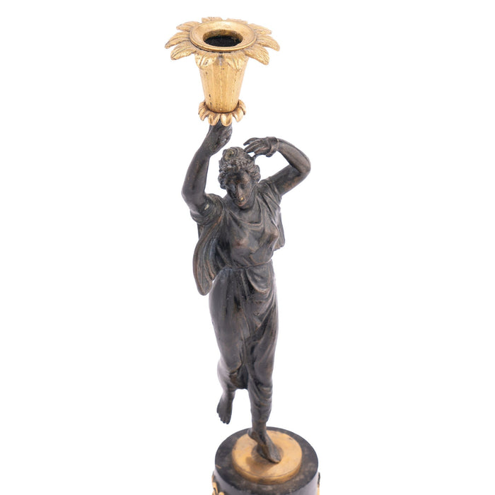 French Empire parcel gilt bronze figural candlestick (c. 1800-10)