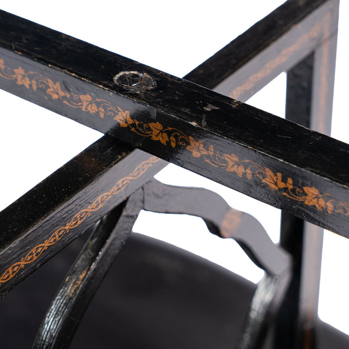 Jennings & Bettridge attributed papier mache tray on hinged tilt top stand (c. 1830)