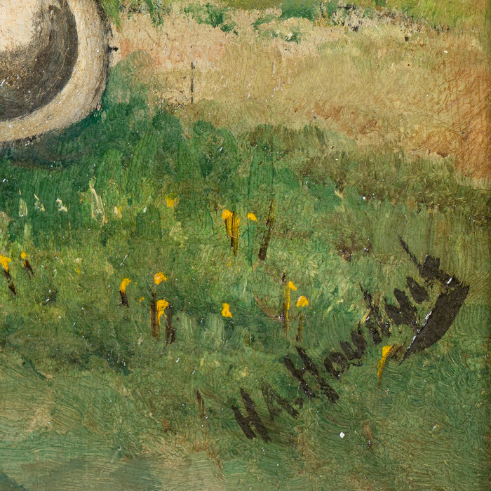 Dutch oil on canvas farm scene (c. 1890-1910)