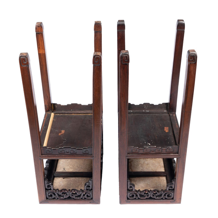 Pair of Chinese rosewood tea tables with marble tops (1850-1900)