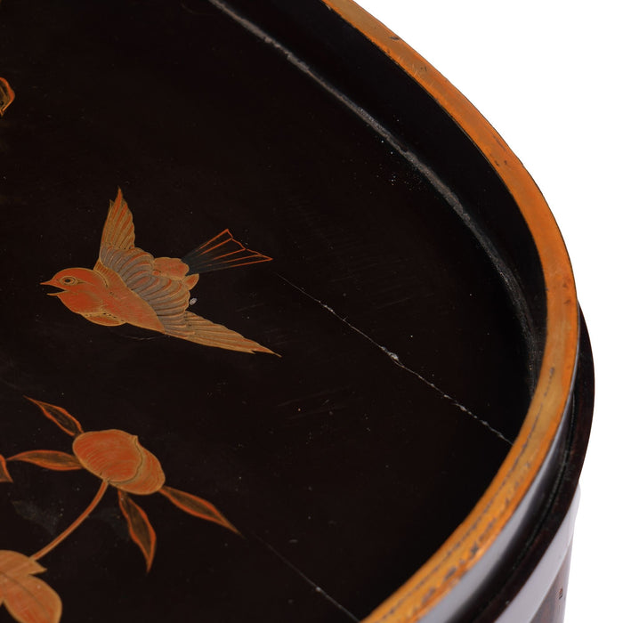 Japanese Maki-e lacquered oval wood tray on stand (1850-1900)