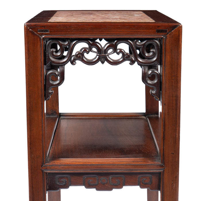 Pair of Chinese rosewood tea tables with marble tops (1850-1900)