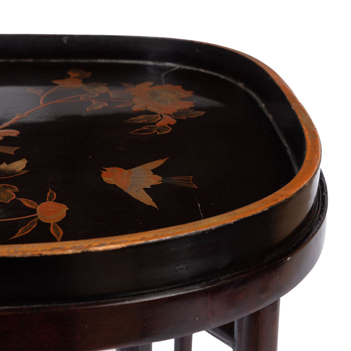 Japanese Maki-e lacquered oval wood tray on stand (1850-1900)