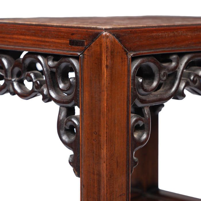 Pair of Chinese rosewood tea tables with marble tops (1850-1900)