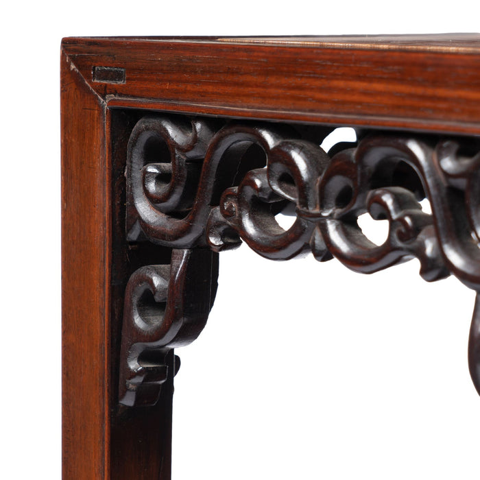 Pair of Chinese rosewood tea tables with marble tops (1850-1900)