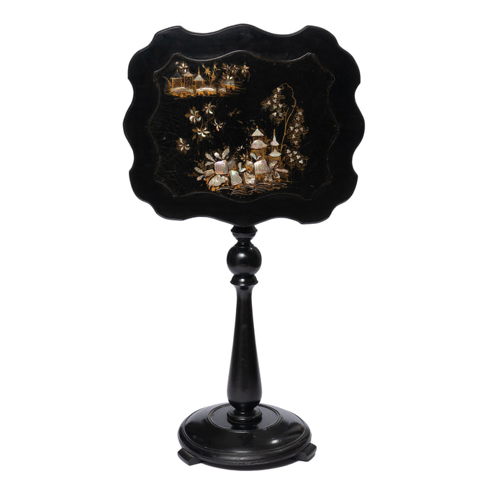 English papier maché tilt top candle stand (1860)