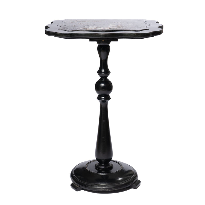 English papier maché tilt top candle stand (1860)