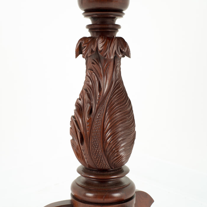 American mahogany tilt top tea table with feather carved pedestal (c. 1815)