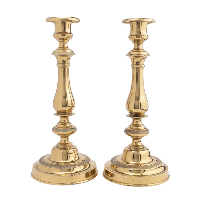 Pair of French Empire Period cast brass candlesticks (1800-10)