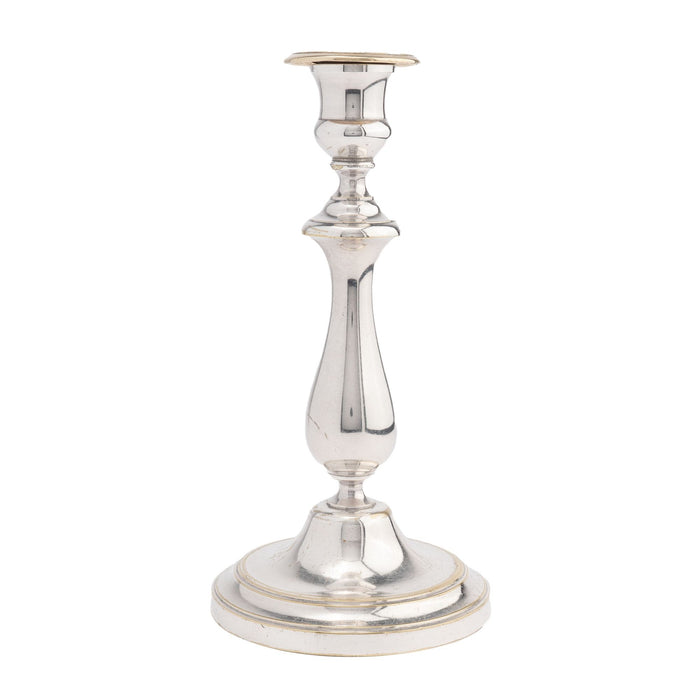 Charles X silvered brass baluster form candlestick by Christofle (c. 1830)