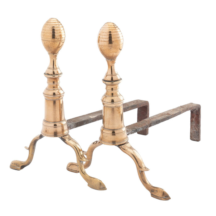 Pair of American cast brass lemon top andirons (1790)