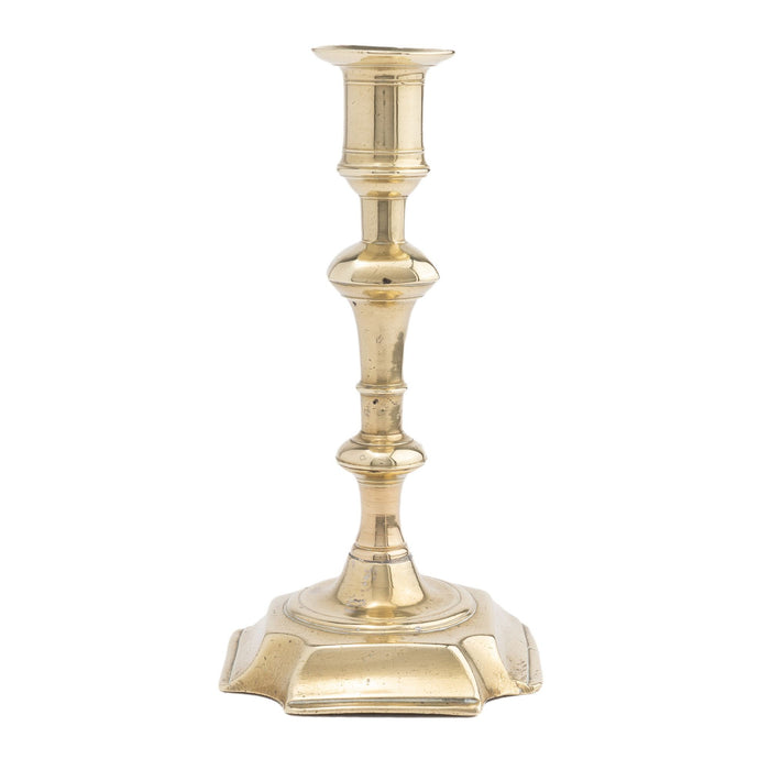 English cast brass Queen Anne candlestick, 1740-50