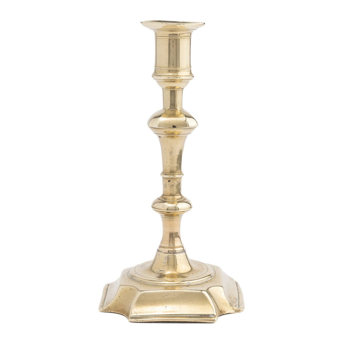 English cast brass Queen Anne candlestick (1740-50)