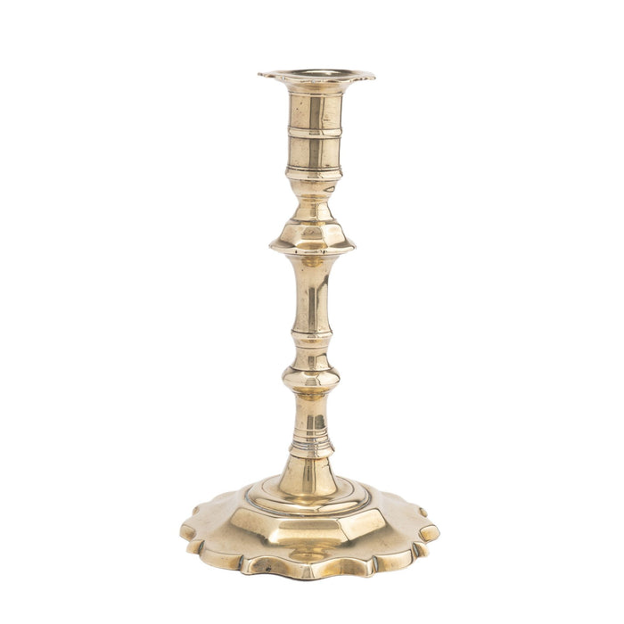 English cast brass Queen Anne candlestick (1750)
