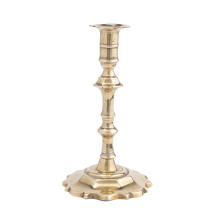 English cast brass Queen Anne candlestick (c. 1750)