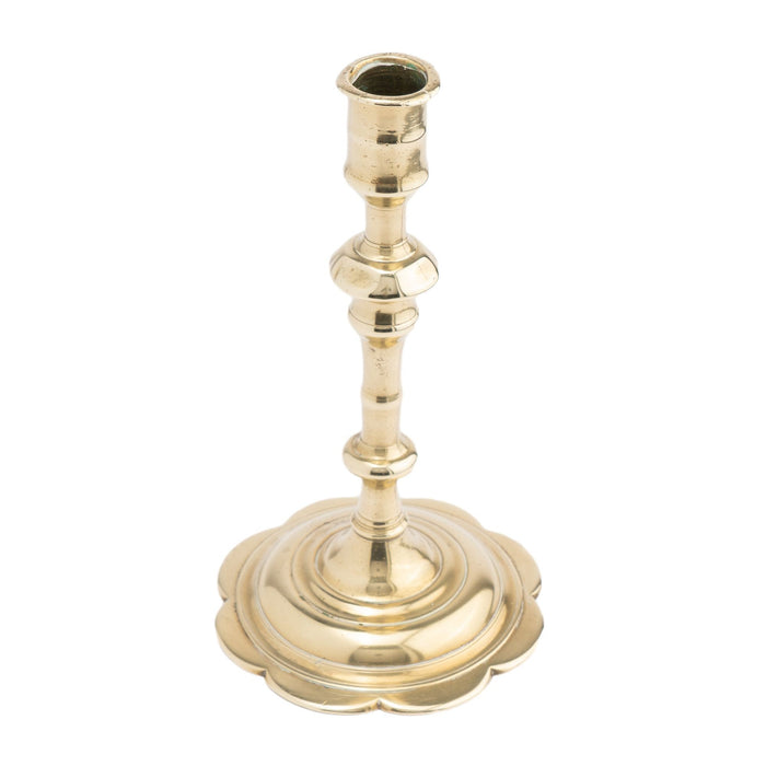 English cast brass Queen Anne baluster shaft candlestick with candle cup (1760-70)