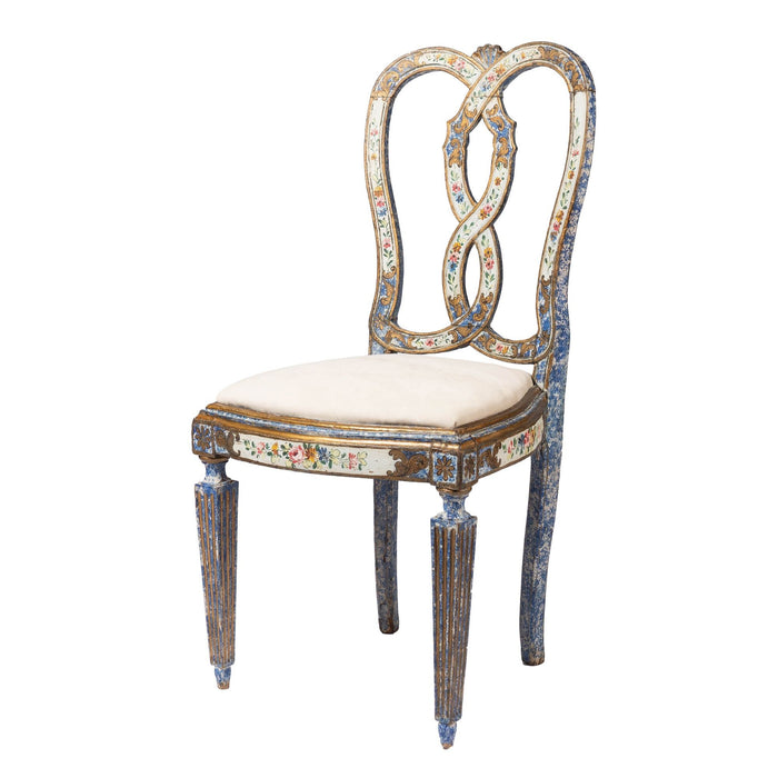 Italian Baroque "Queen Anne" slip seat side chair in original painted decoration (1700's)