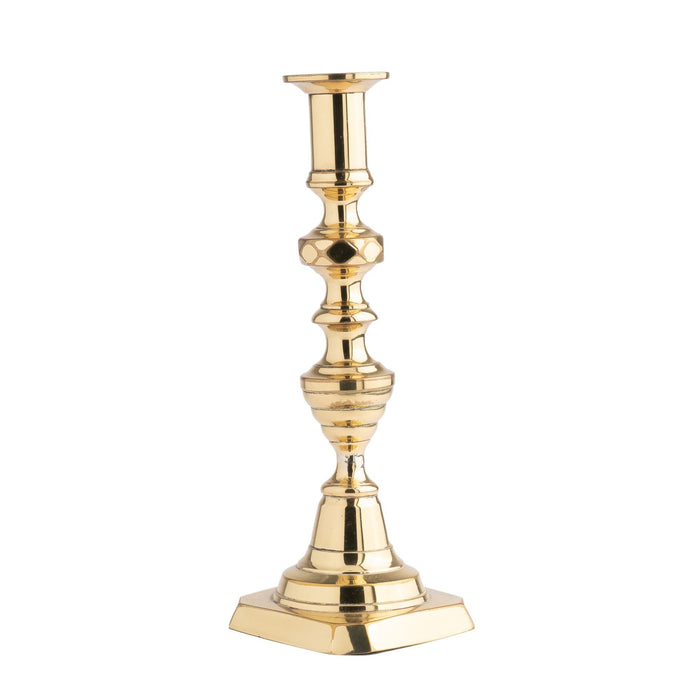 English cast brass beehive push-up candlestick (c. 1840)