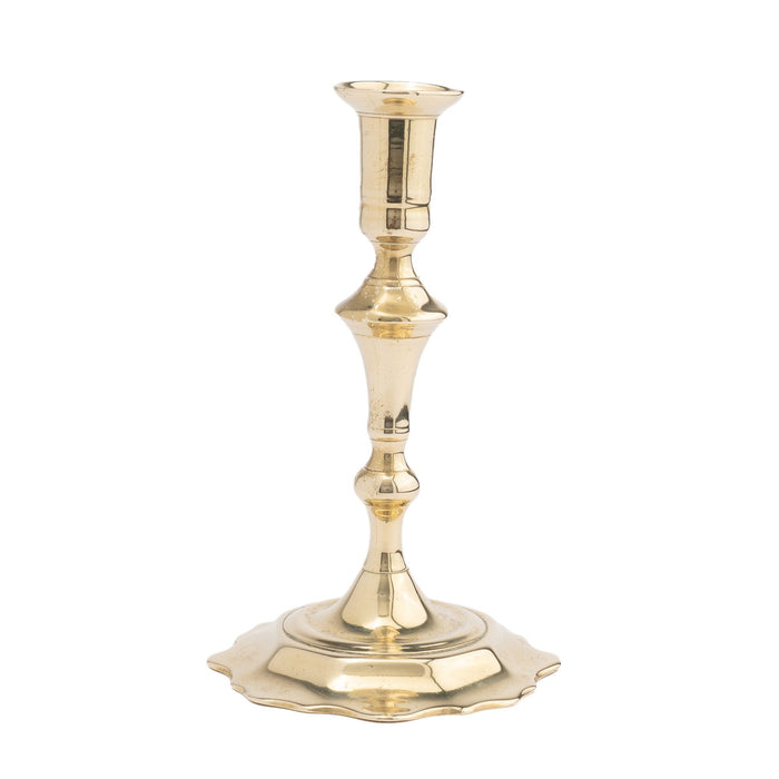 Cast brass Queen Anne scollop base candlestick (c. 1760)