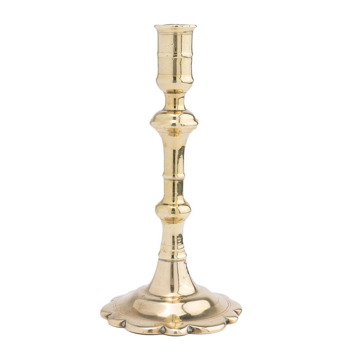 English Queen Anne cast brass candlestick (1760)