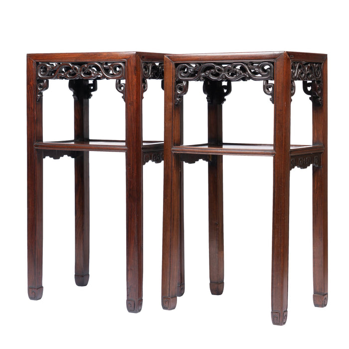 Pair of Chinese rosewood tea tables with marble tops (1850-1900)