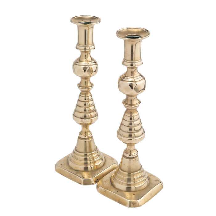 Pair of English cast brass beehive candlesticks (1830)