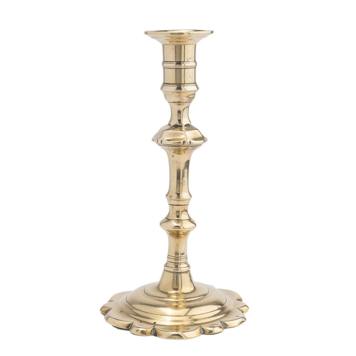 English Queen Anne cast brass candlestick (c. 1770)