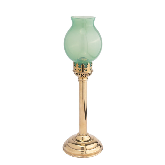 French stamped brass & glass spring hurricane lamp (c. 1875-1900)