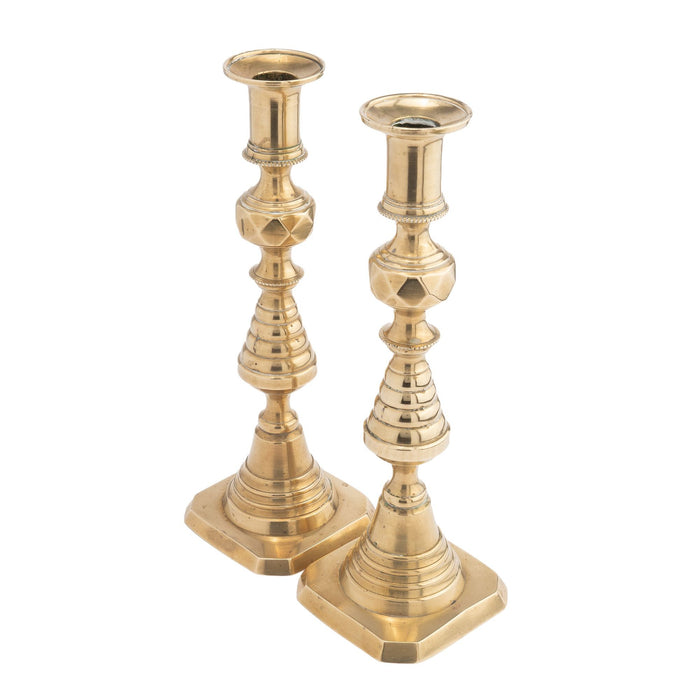 Pair of English cast brass beehive candlesticks (1830)
