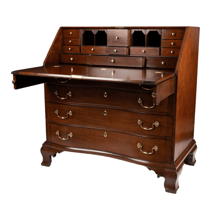 American Chippendale Swietenia Mahogany oxbow slant front desk (1780-1800)