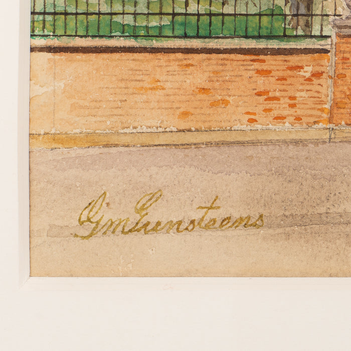 Framed watercolor of a colonial period church by G.M. Gunsteens