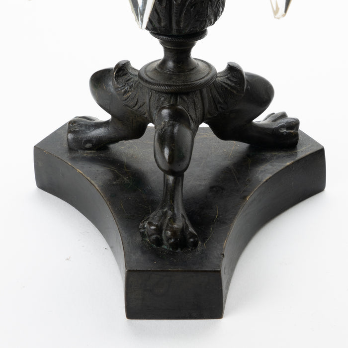 Pair of English cast bronze candlesticks with luster ring (1830-40)